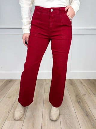 Risen Faith High Rise Ankle Flare Wine Jeans