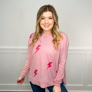 Lightning Struck Knit Long Sleeve Pink Avery Mae Top