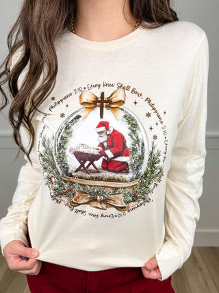 First Noel Hello Cotton Long Sleeve Cream Avery Mae Graphic Tee Shirt