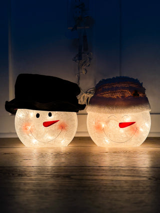 Frosted Snowman Smiles Glass Light Up Decor - 2 options!