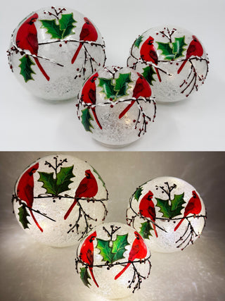 Scarlet on Snow Light Up Glass Globe - 3 options!