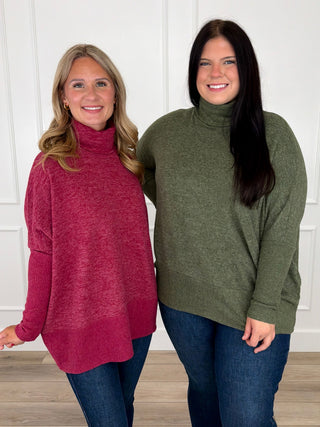 Zenana I'm Doing Things Knit Dolman Sleeve Avery Mae Turtleneck Top - Multiple Colors