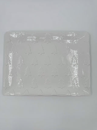 Winter forest platter with raised tree pattern, clear rectangular serving dish