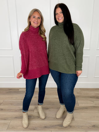 Zenana I'm Doing Things Knit Dolman Sleeve Avery Mae Turtleneck Top - Multiple Colors