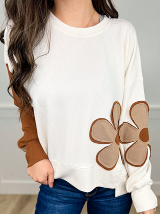 Let Good Vibes Flow Ribbed Long Sleeve Cream Avery Mae Top