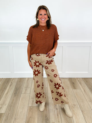 Easel Just Be Natural High Rise Cotton Blend Tan Bottoms