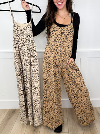 Easel Making Amends Cotton Leopard Print Jumpsuit - 2 colors!