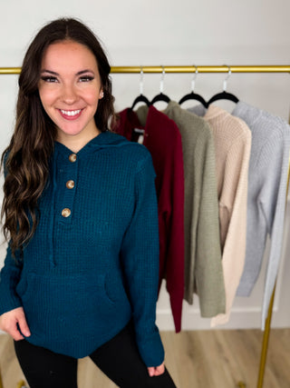 Above the Rest Knit Long Sleeve Avery Mae Hooded Sweater Top - 5 colors!