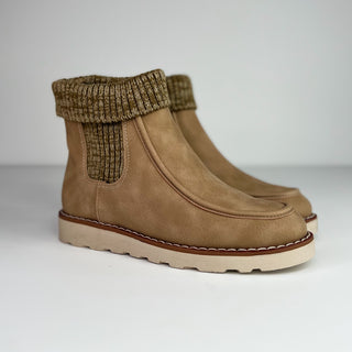 Feeling Outdoorsy Faux Leather Tan Booties