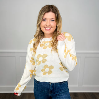 Summer Daisy Knit Long Sleeve Ivory Avery Mae Cropped Sweater Top