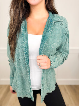 Surely You Must Know Cotton Long Sleeve Teal Avery Mae Button Up Top