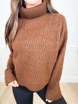 White Birch Chilly Days Knit Long Sleeve Brown Turtle Neck Sweater Top