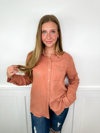 Hem & Thread Bring the Beauty Cotton Long Sleeve Button Up Top - 2 colors!