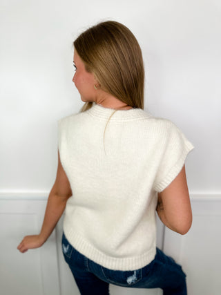 Wishlist Fancy Flowers Knit Cream Mom Cropped Button Up Sweater Top