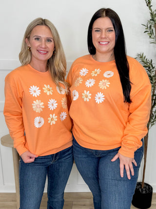 Daisy Chain Cotton Blend Long Sleeve Orange Avery Mae Graphic Crewneck Sweatshirt