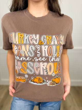 Lemme See That Casserole Cotton Short Sleeve Mocha Avery Mae Graphic Tee Shirt