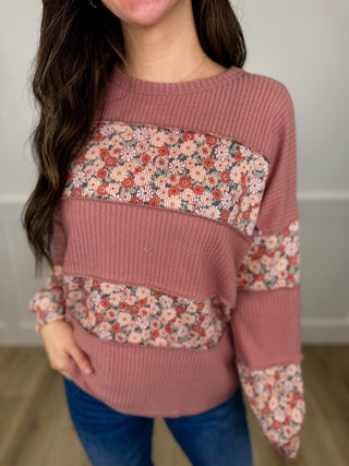 Bloom Where You Are Planted Ribbed Long Sleeve Rose Avery Mae Top