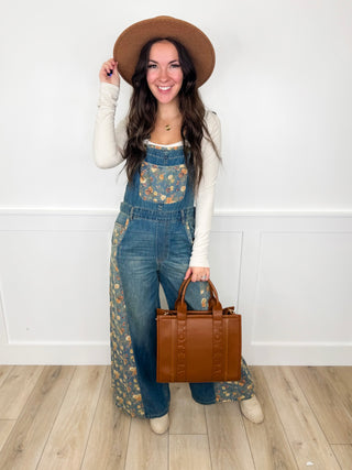 Harvest Hipster Cotton Blend Wide Leg Medium Wash Avery Mae Overalls