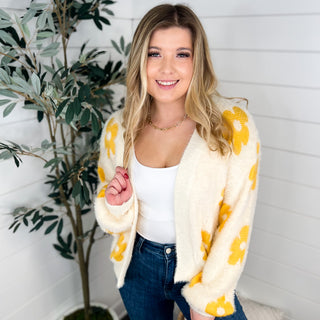 Dainty Daisy Chenille Long Sleeve Yellow Avery Mae Cardigan