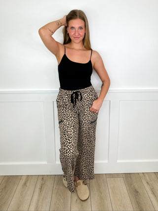 Spotted in the Wild High Rise Leopard Avery Mae Cargo Bottoms
