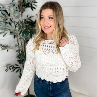 Feel the Shine Cotton Blend Long Sleeve Ivory Avery Mae Cropped Top