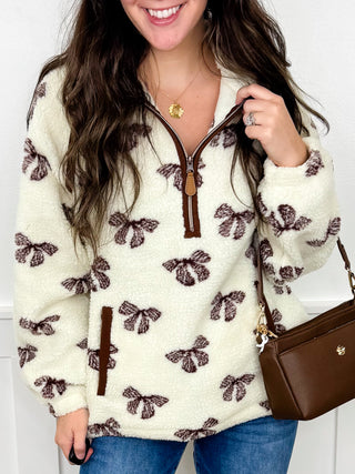 My Vibe Today Sherpa Long Sleeve Ivory Avery Mae Quarter Zip Pullover Sweatshirt