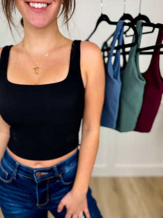 Basic Own the Look Ribbed Avery Mae Padded Cropped Tank Top - 4 colors!