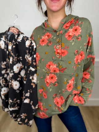 Make it a Statement Ribbed Long Sleeve Avery Mae Hooded Top - 2 colors!