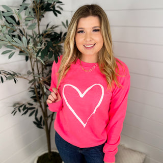 Neon Love Cotton Blend Long Sleeve Pink Avery Mae Graphic Crewneck Sweatshirt