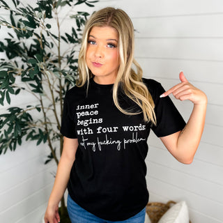 Inner Peace Mantra Cotton Short Sleeve Black Avery Mae Graphic Tee Shirt