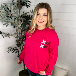 XOXO Shine Long Sleeve Pink Avery Mae Graphic Crewneck Sweatshirt