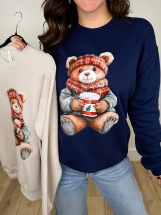 Cozy Bear Cotton Blend Long Sleeve Avery Mae Graphic Crewneck Sweatshirt - 2 colors!