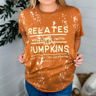 Relates With Pumpkins Cotton Blend Short Sleeve Orange Avery Mae Graphic Tee Shirt