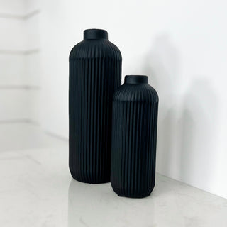 Anything Goes Ribbed Ceramic Black Vase - 2 options!