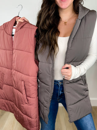 Go With the Flow Avery Mae Hooded Puffer Vest - 2 colors!