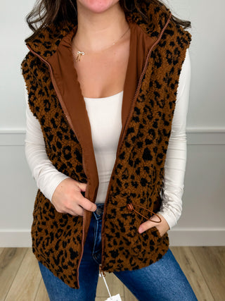 I Said So Sherpa Leopard Print Reversible Avery Mae Vest
