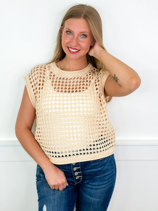Here I Come Knit Cap Sleeve Cream Avery Mae Mom Cropped Top