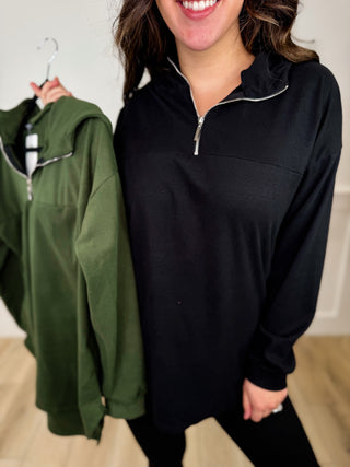 Happy Mind Fleece Long Sleeve Avery Mae Quarter Zip Hoodie Sweatshirt - 2 colors!