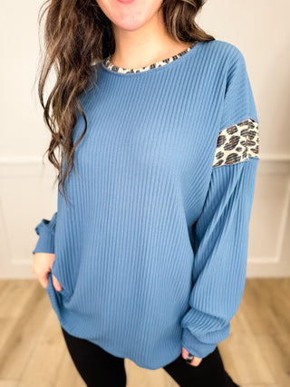 Now You Understand Ribbed Long Sleeve Blue Avery Mae Top