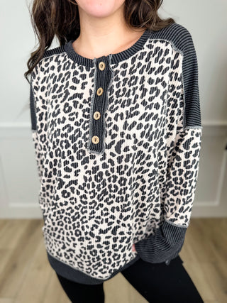 More Than Once Ribbed Long Sleeve Leopard Print Avery Mae Top