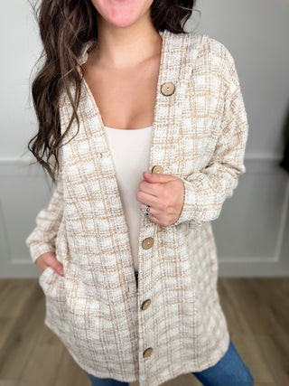 Tell Me Again Knit Long Sleeve Cream Avery Mae Hooded Shacket