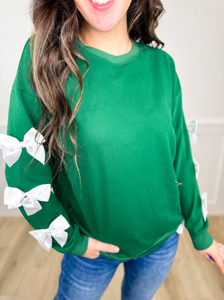 A Perfect Knot Cotton Blend Long Sleeve Green Avery Mae Top