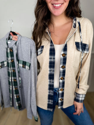 Exactly What it is Knit Long Sleeve Avery Mae Hooded Button Up Top - 2 colors!