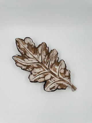Resin leaf tray decor brushed brown single leaf with veined texture