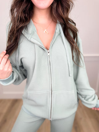 Runaway Feelings Knit Long Sleeve Green Avery Mae Full Zip Hoodie Sweatshirt