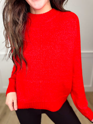 Center Yourself Knit Long Sleeve Red Avery Mae Sweater Top
