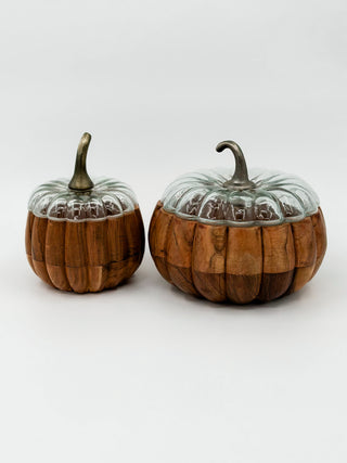 Fall Pumpkins Acacia Wood Dish - 2 options!