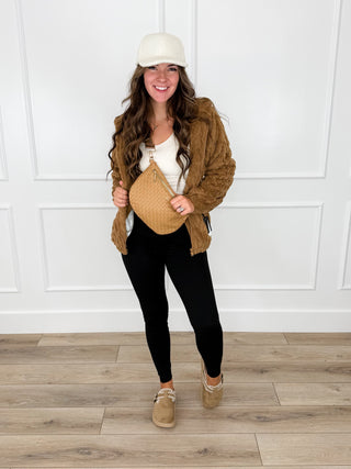 Michelle Mae Not the Point Sherpa Long Sleeve Brown Hooded Jacket