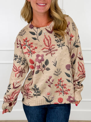 Avery Mae Delightful Petals Knit Long Sleeve Oat Sweater Top