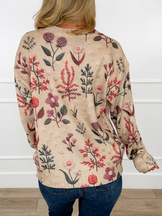 Avery Mae Delightful Petals Knit Long Sleeve Oat Sweater Top